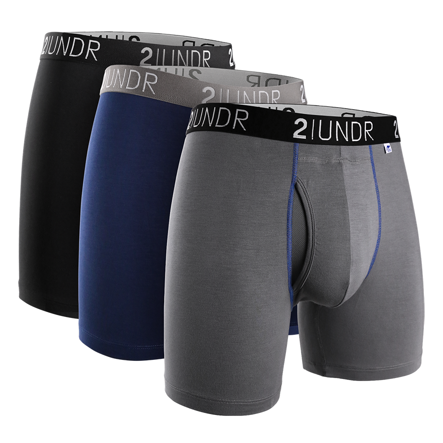 Swing Shift 6" Boxer Brief - 3 Pack Boxset - Black - Grey - Navy