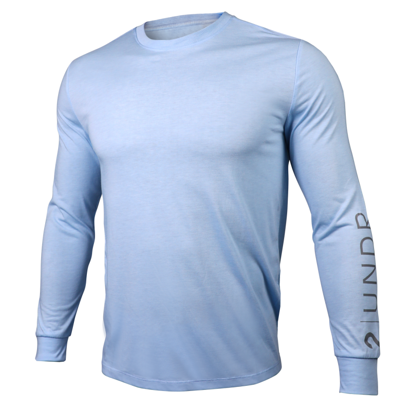 Branded All Day Long Sleeve Crew Tee - Heathered Light Blue