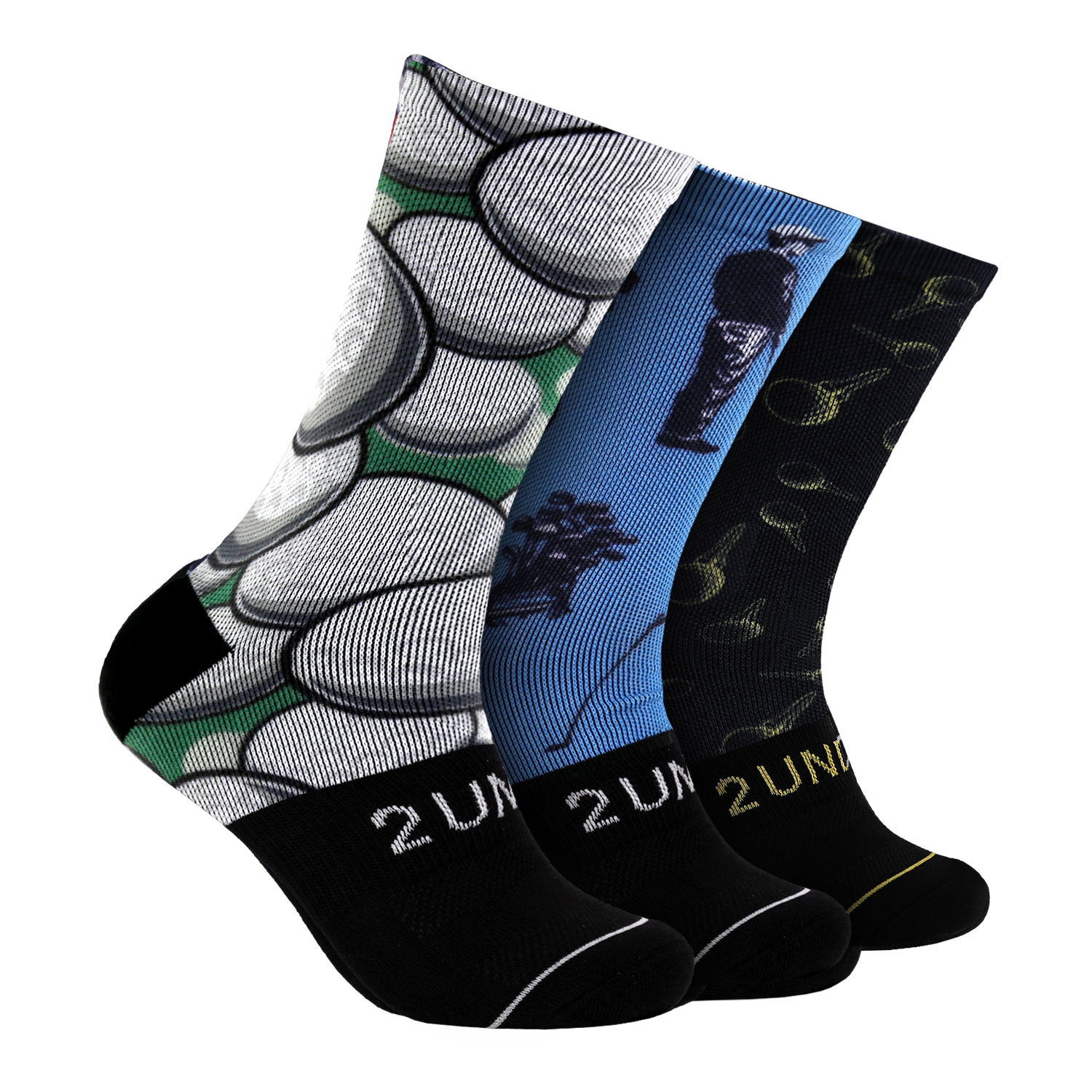 Flex Printed Crew Sock 3 Pack -  Ballsey/Stroke Play/Gold Tee