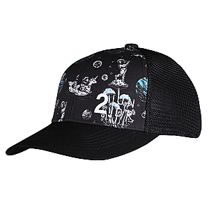 Snap Back  Mesh Print Hat - Space Golf Black
