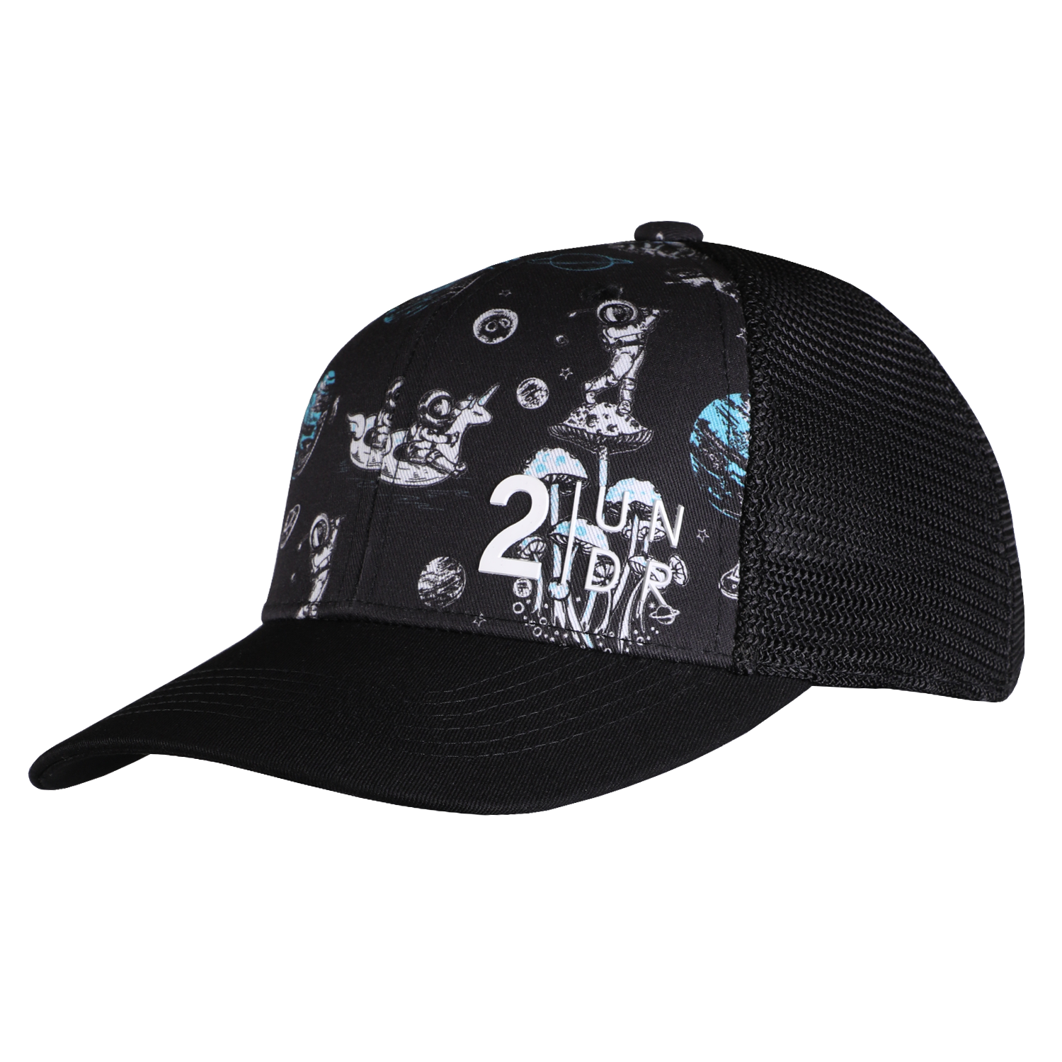 Snap Back  Mesh Print Hat - Space Golf Black