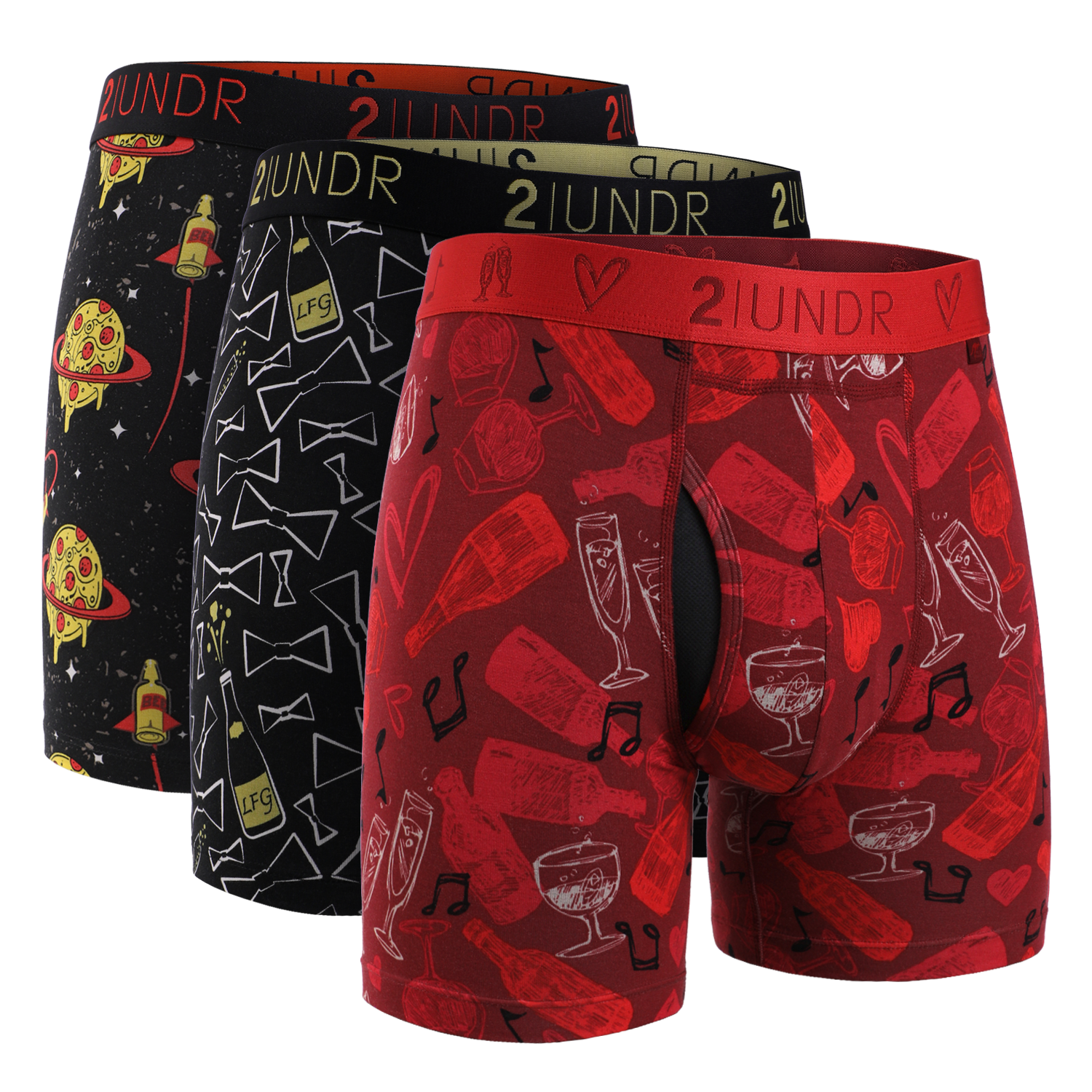 Swing Shift 6" Boxer Brief - 3 Pack Boxset - Pizza/Best Man/Valentinto