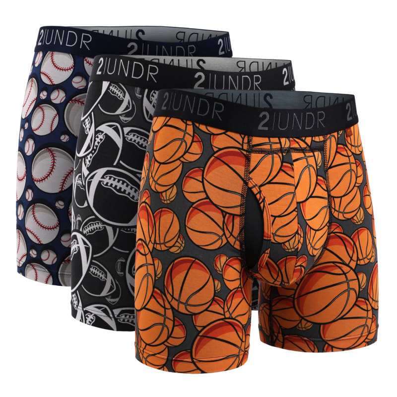 Swing Shift 6" Boxer Brief - 3 Pack Boxset - Grid Iron/Hoops/Upper Deck