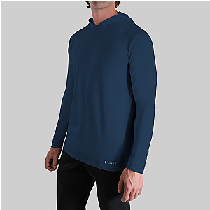 Luxury Long Sleeve Hooded Tee - Pacific Navy