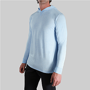 Luxury Long Sleeve Hooded Tee - Heathered Light Blue